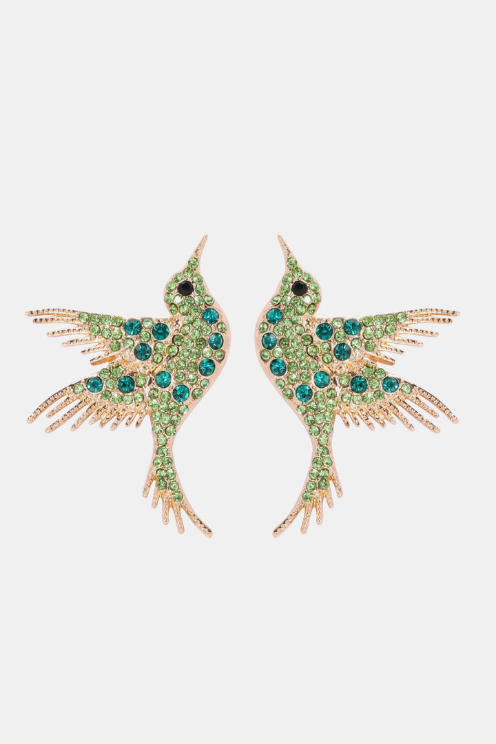 Bird Shape Zinc Alloy Frame Glass Stone Dangle Earrings Trendsi