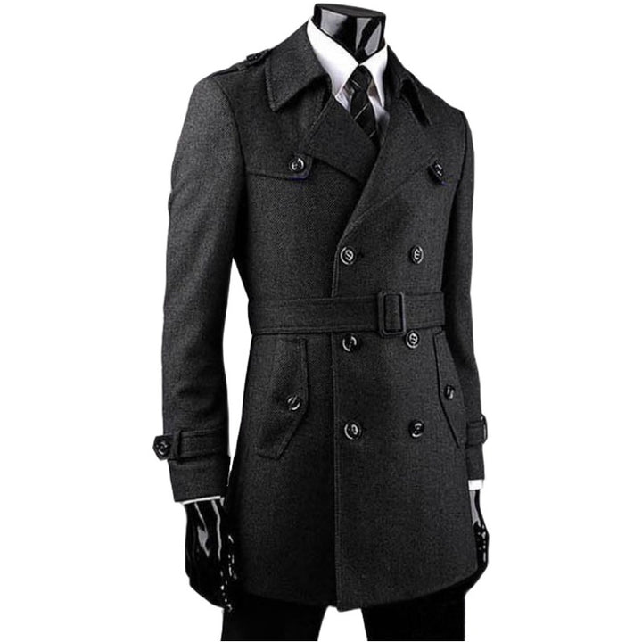 Tweed Coat Men's Trench Coat Medium Length Korean Version Q2