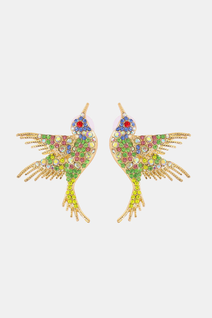 Bird Shape Zinc Alloy Frame Glass Stone Dangle Earrings Trendsi