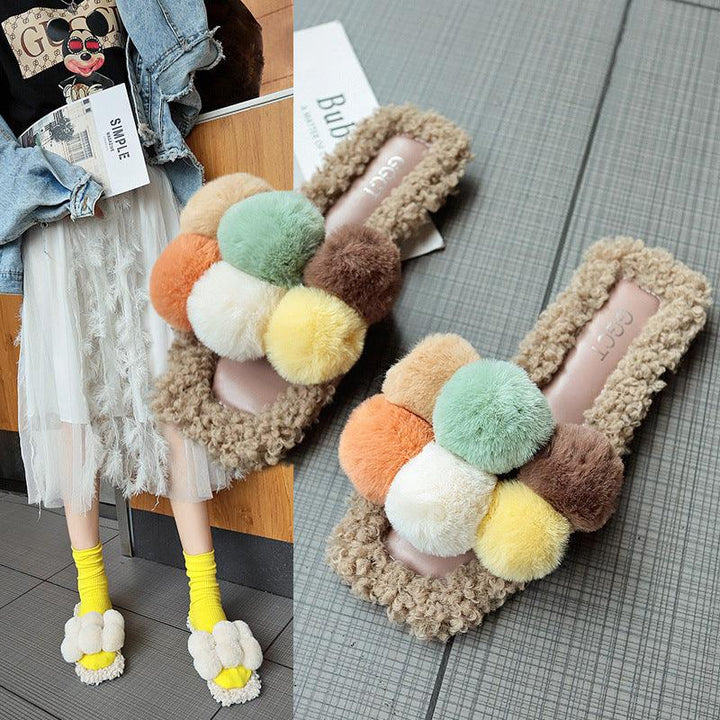 Fur ball slippers - Super Amazing Store