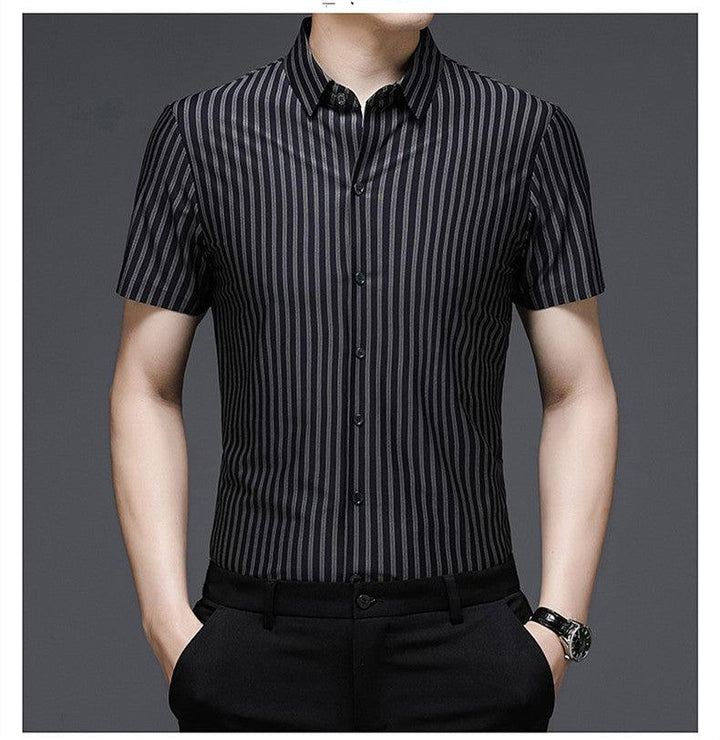 Woodpecker Silk Shirt Men''s Short Sleeve Middle-aged - Super Amazing Store