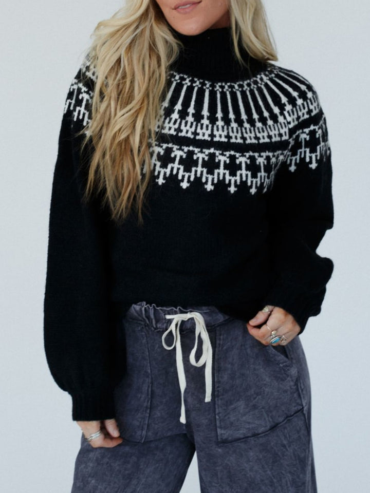 Contrast Turtleneck Long Sleeve Sweater Trendsi