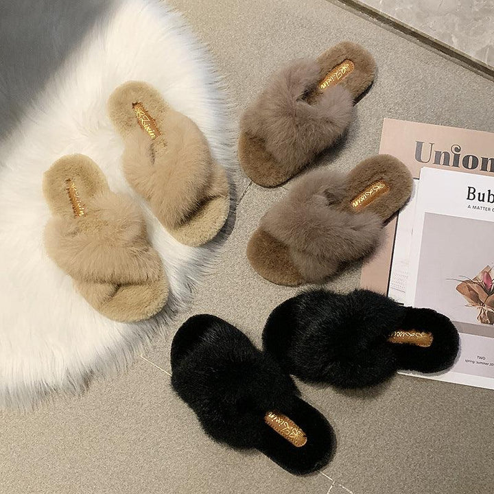 Cross fur slippers - Super Amazing Store