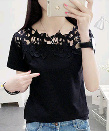 Spring and summer new women's t-shirt hollow hook flower temperament ladies large size short-sleeved shirt - Super Amazing Store