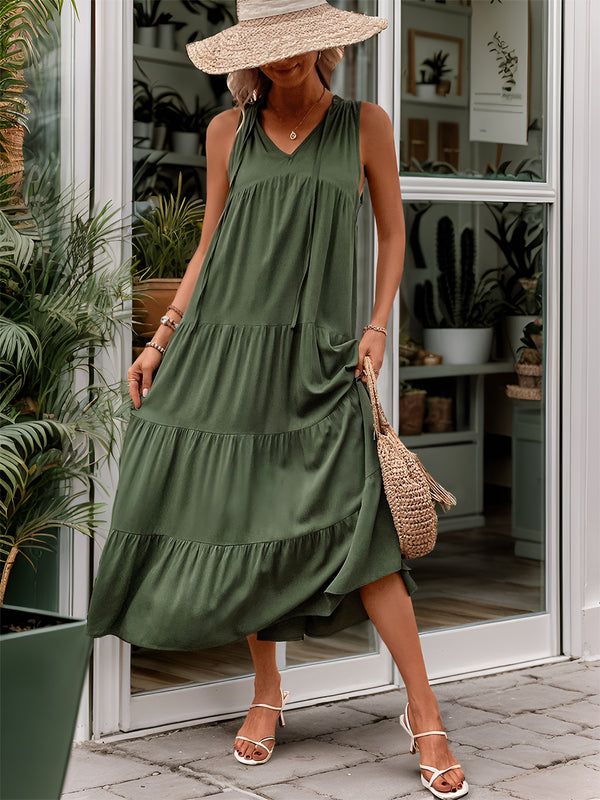 Tiered Tie Neck  Midi Dress Trendsi