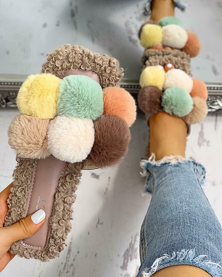 Fur ball slippers - Super Amazing Store