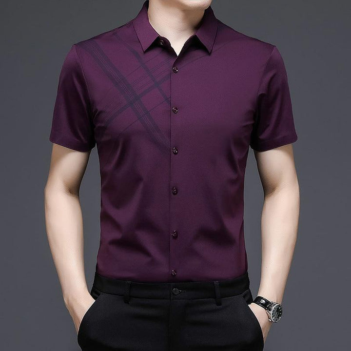 Woodpecker Silk Short Sleeve Shirt Men''s Middle Age - Super Amazing Store