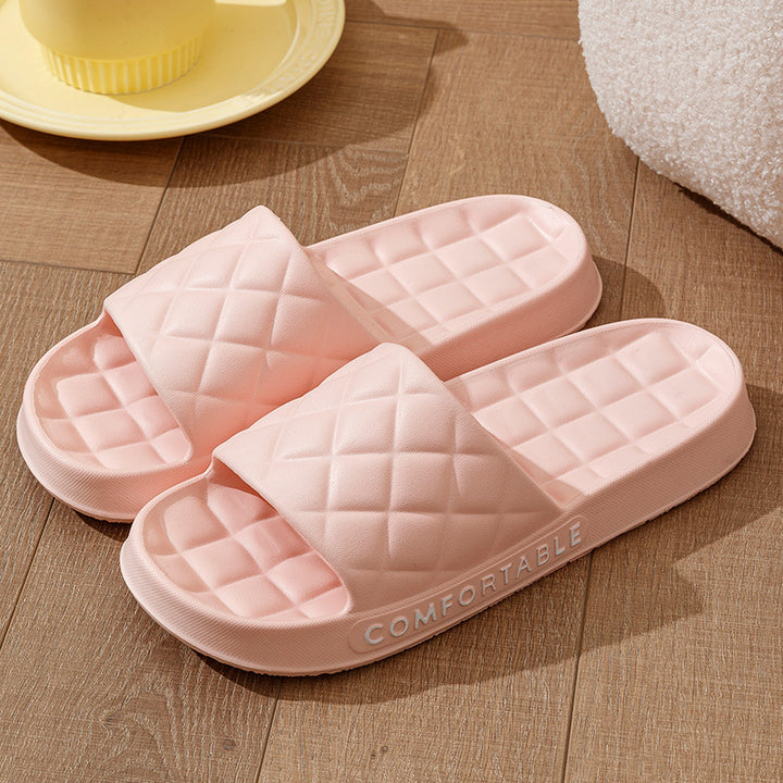 Unisex Home Slippers With Plaid Design Soft-soled Silent Indoor Floor Bathing Slippers Q2