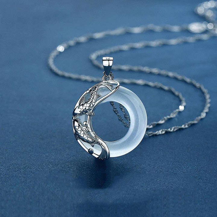 Good Luck Koi Moonstone Necklace Women's Sterling Silver - Super Amazing Store