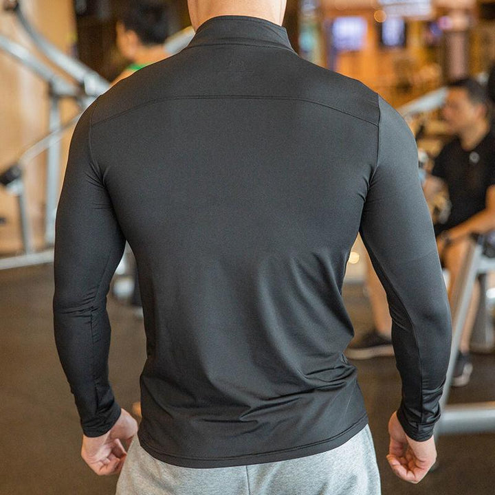 Half Zipper Fitness Long Sleeve Men Running Sweat Absorption - Super Amazing Store