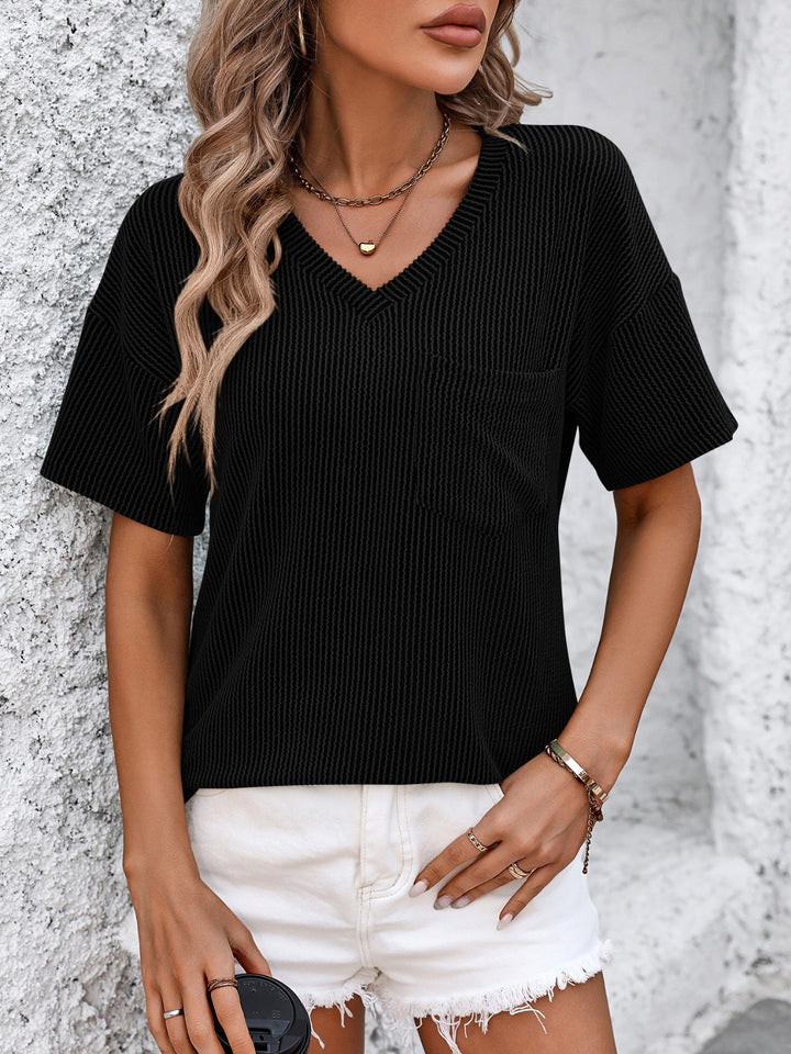 V-Neck Dropped Shoulder T-Shirt Trendsi