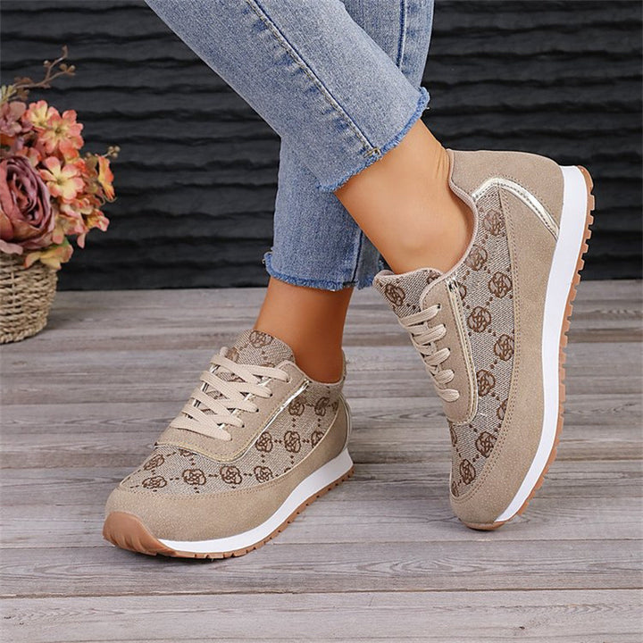 Flower Print Lace-up Casual Lightweight Breathable Sneakers Running Sports Shoes Women Flats Q2