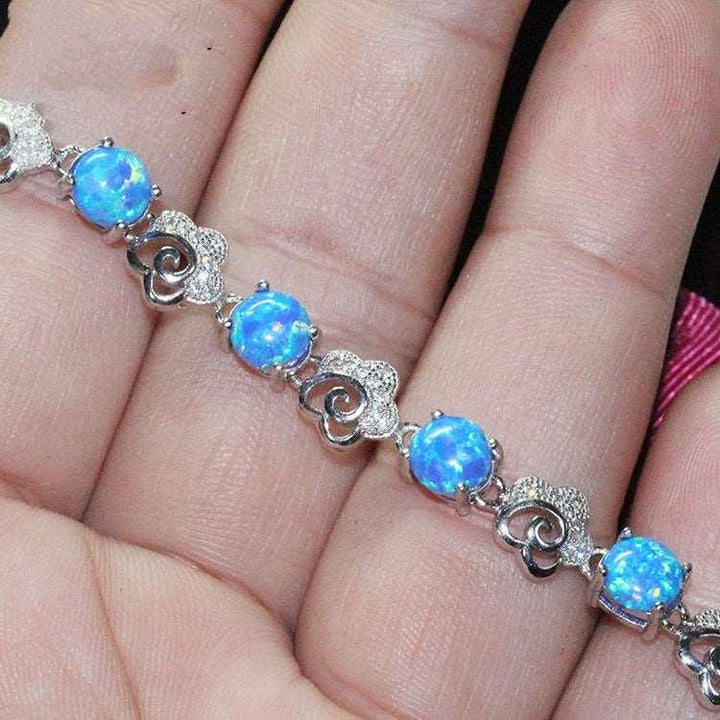 6mm Blue Opal Bracelet Silver Jewelry Colorful - Super Amazing Store