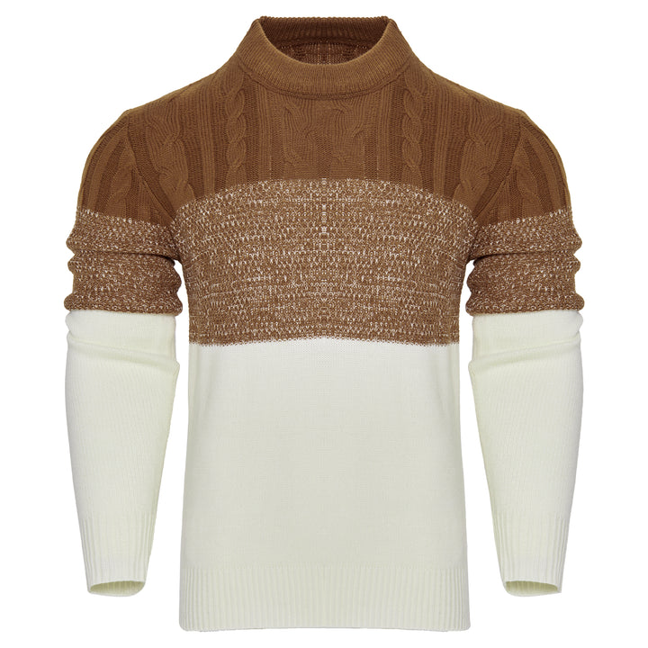 Men's Casual Color Block Long Sleeve Cable Knit Pullover Sweater - Super Amazing Store