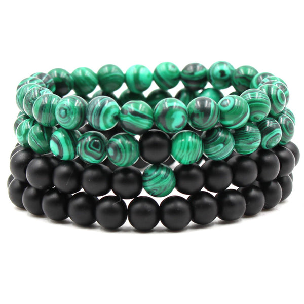 Classic Black Matte Green Malachite Bracelets Suitable Women Men Elastic Strand Jewelry Q2