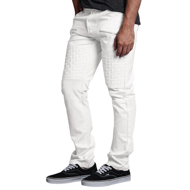 Casual Autumn Men's Personality Leather Stitching Thin Straight-leg Trousers Q2