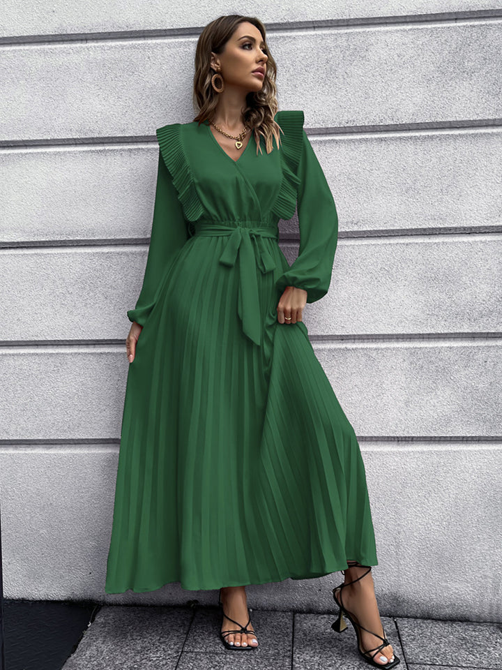 V-neck Swing Pleated Dress Q2