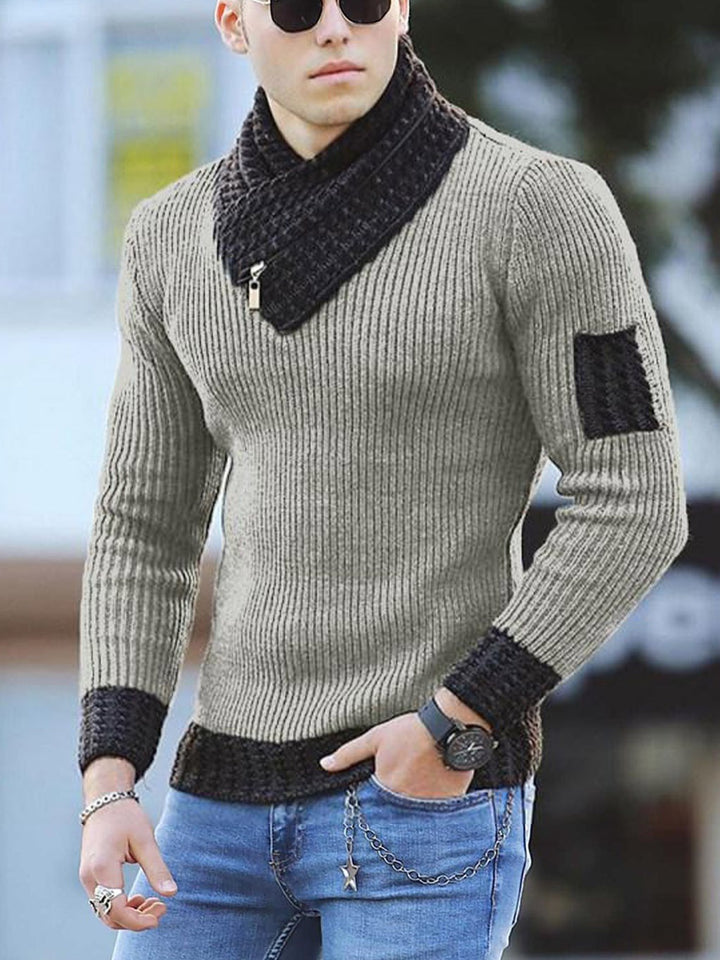 Independent Station Casual Slim Knit Pullover Long-sleeved Scarf Collar Sweater Men's - Super Amazing Store