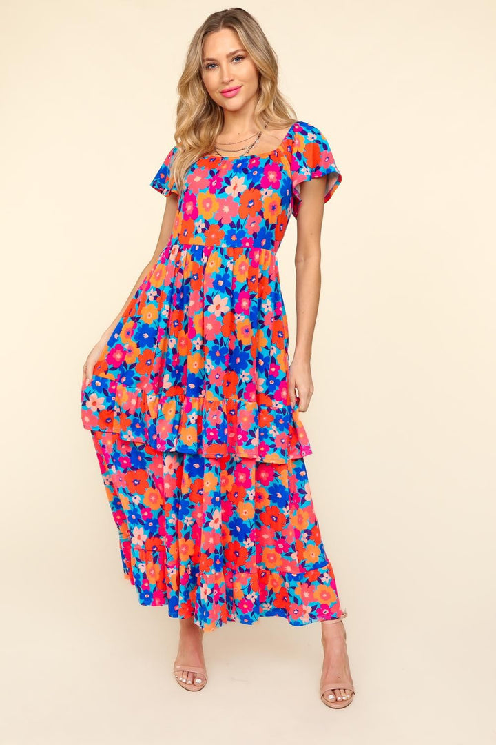 Haptics Floral Maxi Ruffled Dress with Side Pockets Trendsi