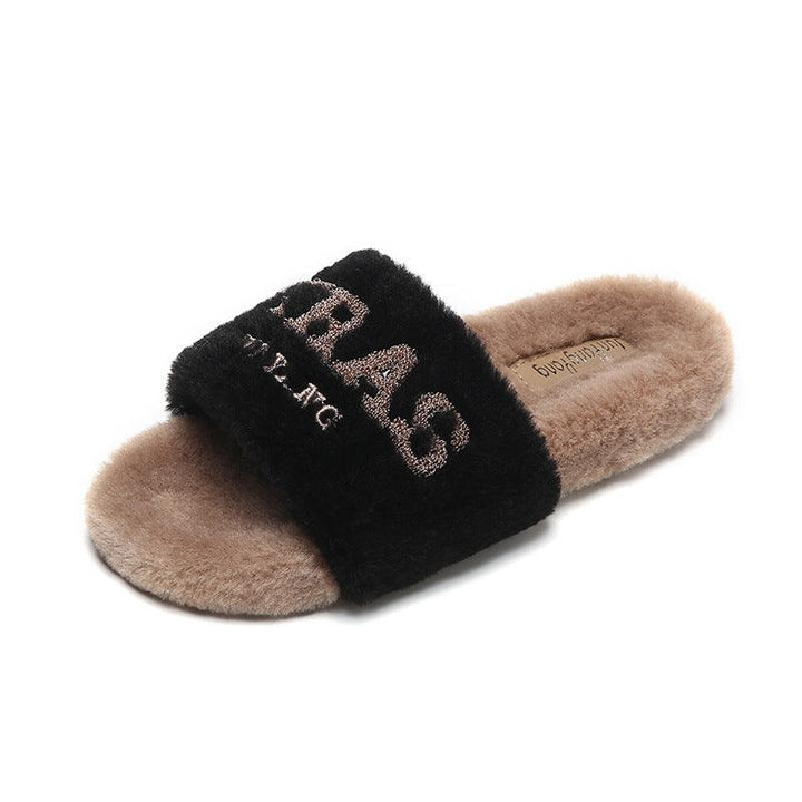 Fumao Warm Fashion Embroidered Outerwear Letter Slippers - Super Amazing Store