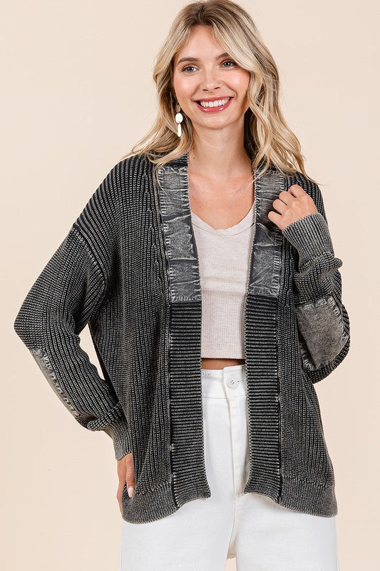 Mittoshop Contrast Patch Open Front Mineral Wash Cardigan Trendsi