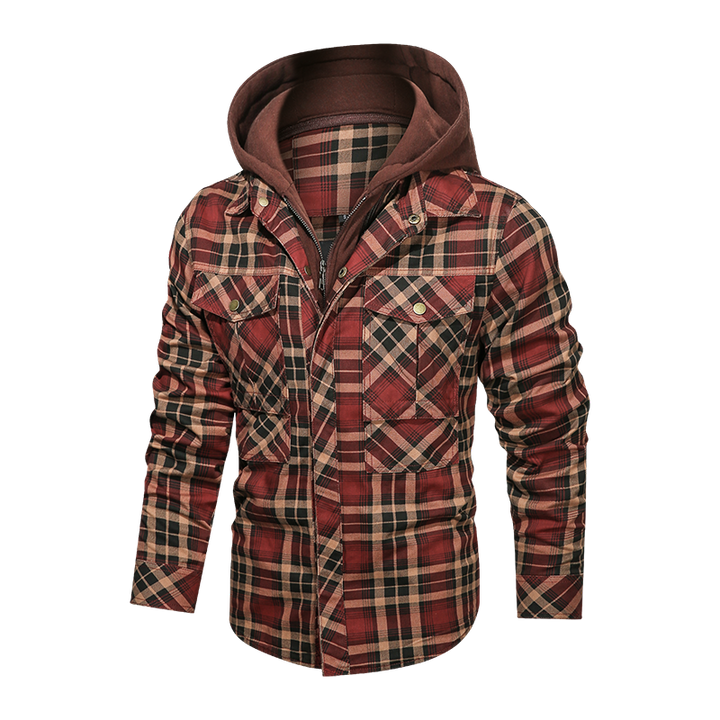 Men's Long-sleeved Plaid Jacket Regular Fit Fleece Detachable Hoodies Jackets - Super Amazing Store