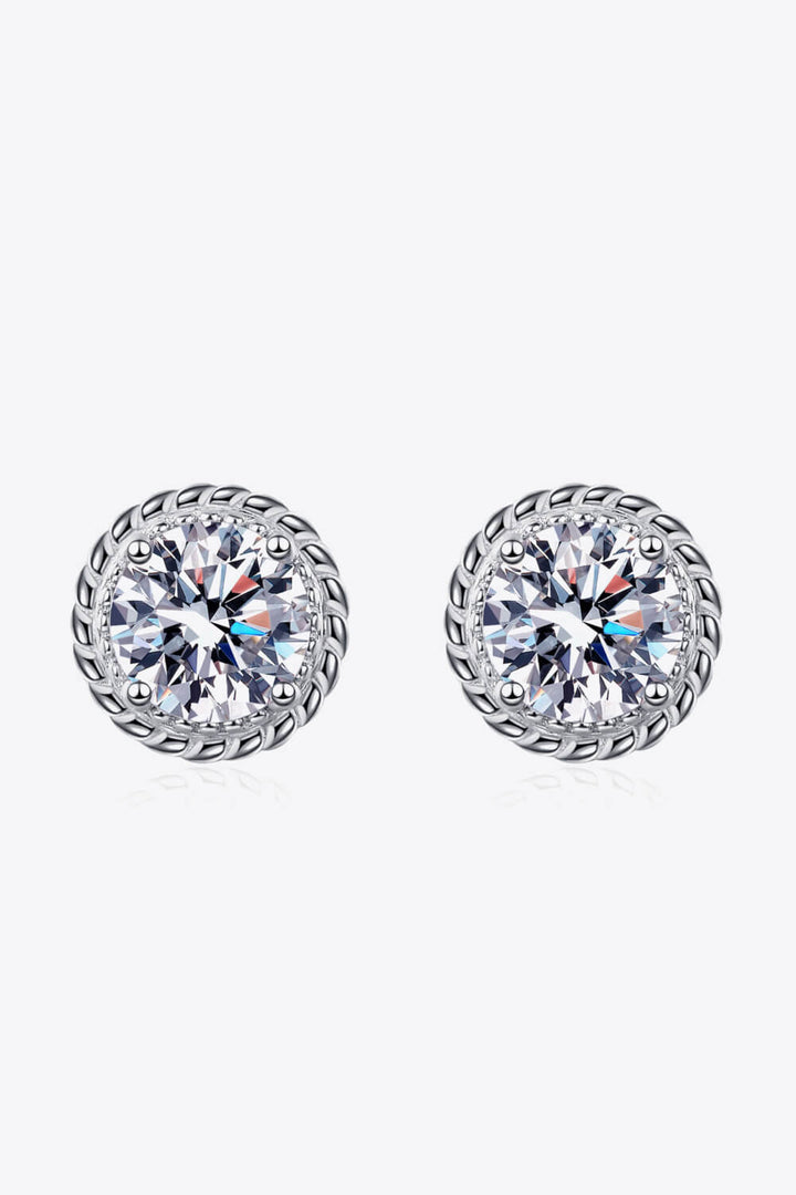 1 Carat Moissanite Rhodium-Plated Round Stud Earrings Trendsi