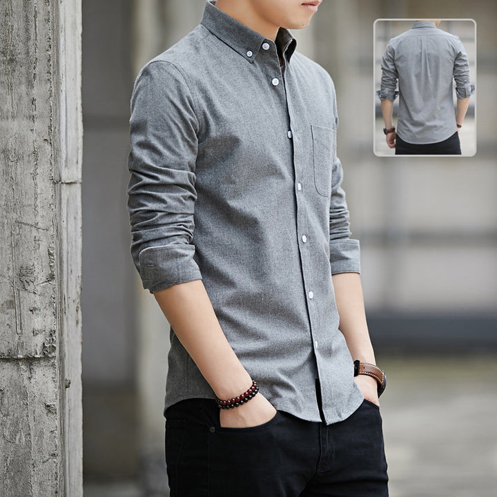 Slim Lapel Long Sleeve Shirt With Pockets Solid Color Casual Men's Clothing Q2