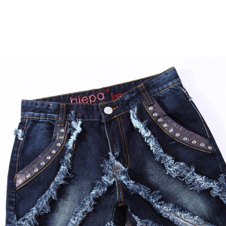 Panelled Statement Jeans Frayed Slim Fit - Super Amazing Store