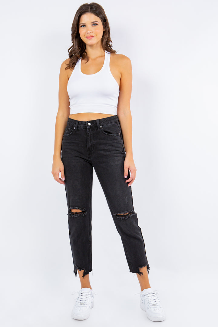 American Bazi High Waist Distressed Cropped Straight Jeans Trendsi