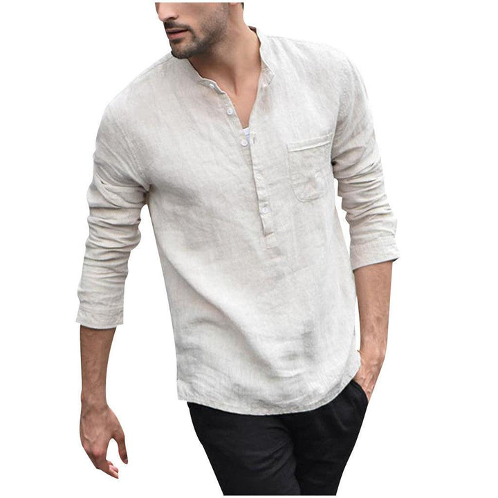 Men Vintage White Shirt Button Linen Shirts - Super Amazing Store