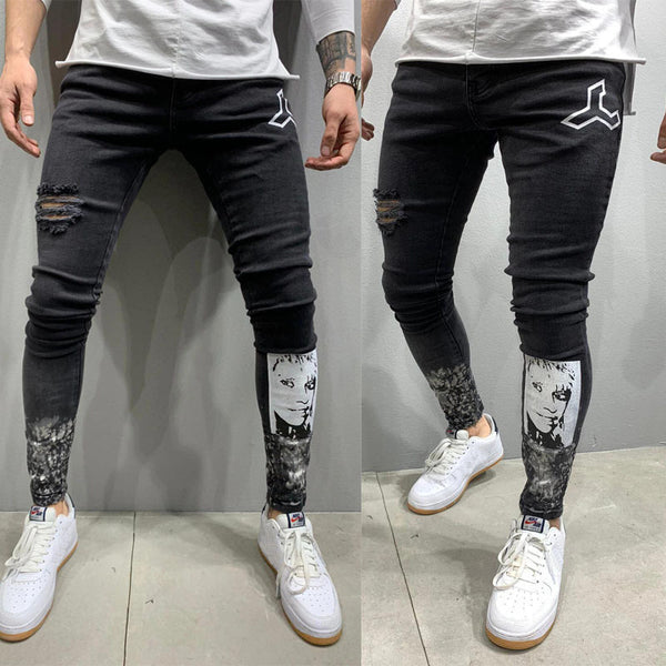 Men's Ripped Stretch Stiletto Jeans Black Jeans-Super Amazing Store