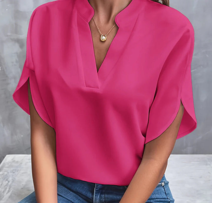 Summer Short-sleeved Chiffon Shirt New V-neck Shirt Women's Casual Versatile Clothing-Super Amazing Store