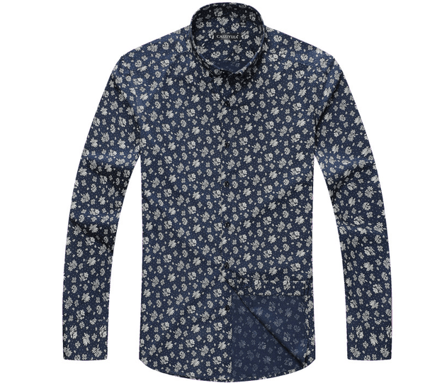 Men's slim casual long-sleeved shirt fashion print - Super Amazing Store