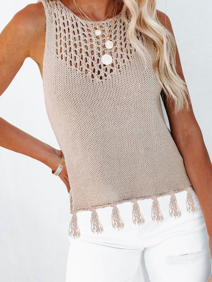 Cutout Tassel Round Neck Tank Trendsi