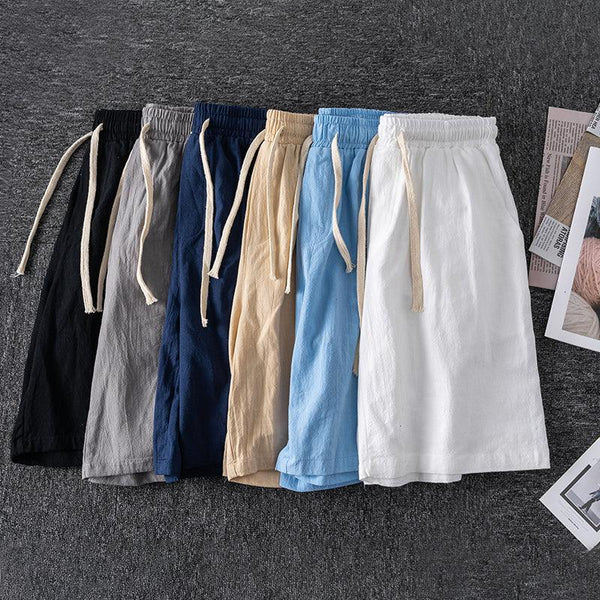 Cotton Line Shorts Men Summer Elastic Waist - Super Amazing Store