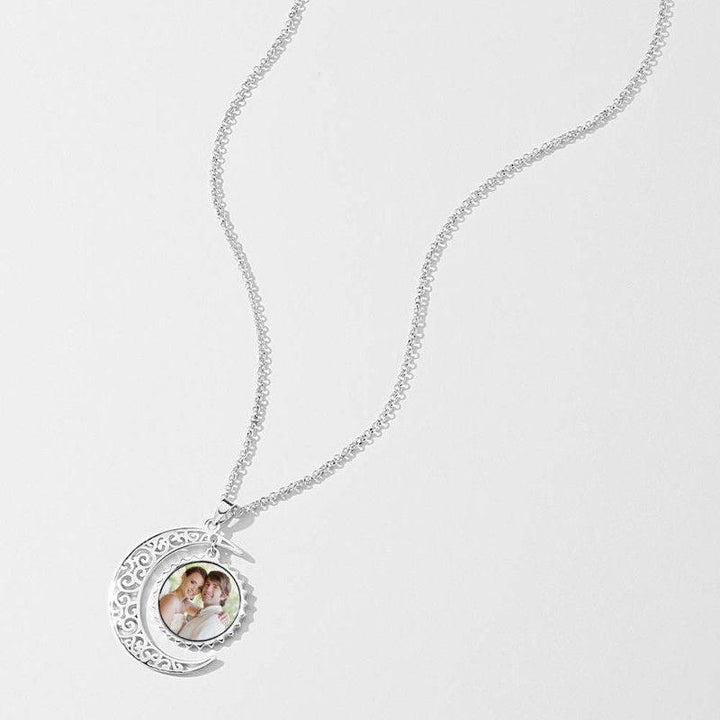 I Love You To The Moon And Back Photo Necklace Platinum Plated Silver - Super Amazing Store