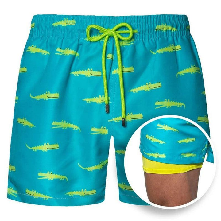 Men's Printed Beach Shorts Sports Double Layer Shorts Summer - Super Amazing Store