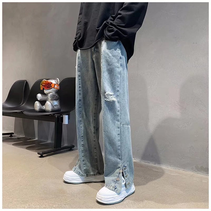 American Letter Embroidered Jeans High Street Fashion Brand Hip Hop Straight-leg Pants Q2