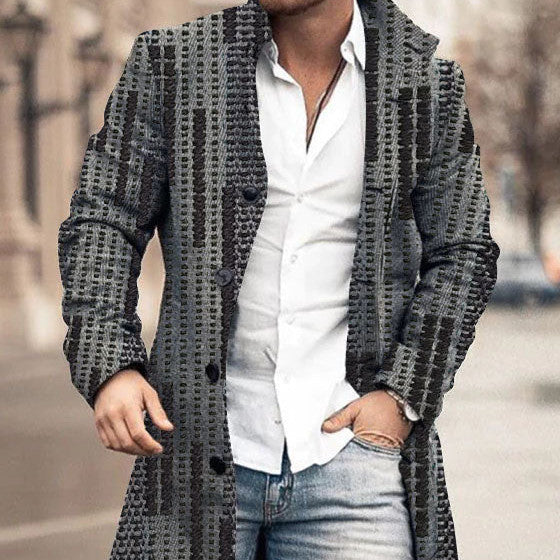 Autumn And Winter Men's Woolen Stand Collar Medium Long Pocket Casual Coat Q2