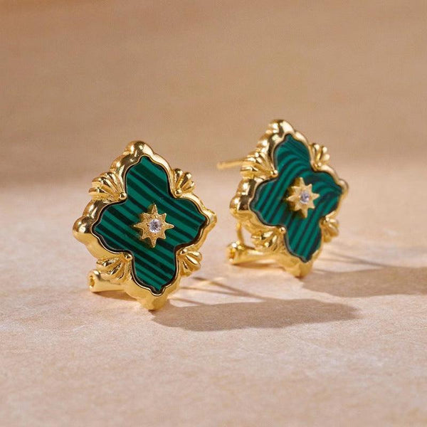 S925 Silver Gold Plated Clover Set Drilled Chachte Earrings - Super Amazing Store