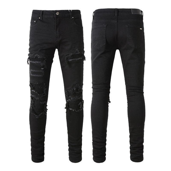 Black Patch Pleated Jeans For Men - Super Amazing Store