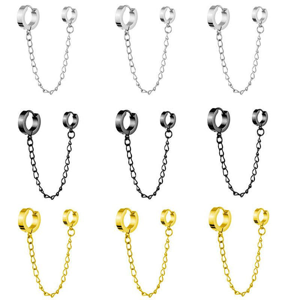 Men's And Women's Fashion Simple Stainless Steel Round Binaural Buckle Chain Earrings - Super Amazing Store