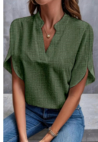 Summer Short-sleeved Chiffon Shirt New V-neck Shirt Women's Casual Versatile Clothing-Super Amazing Store