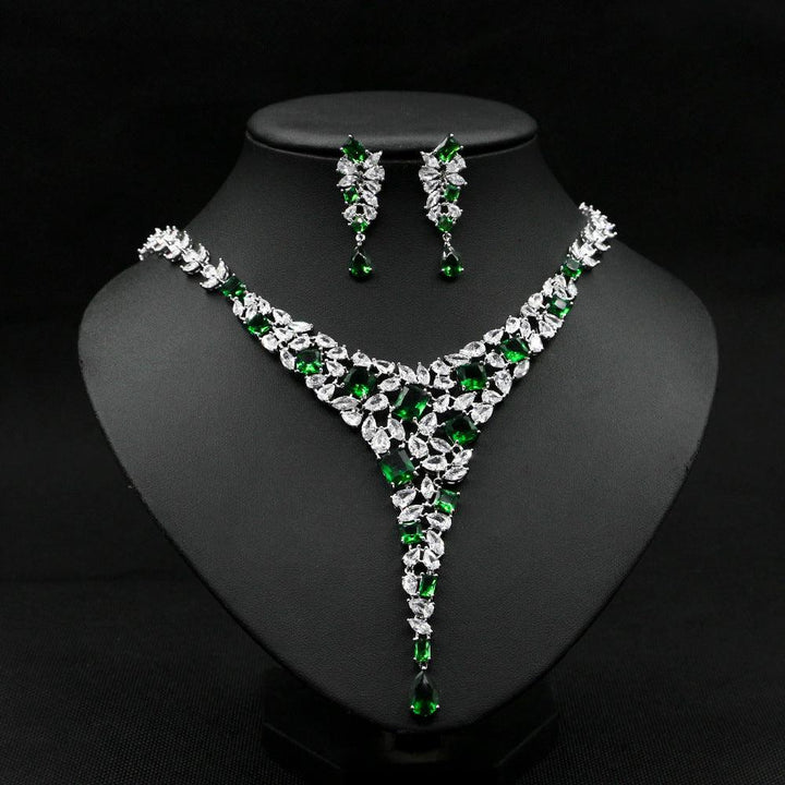 Colorful Zircon Necklace Set Wedding Dress Wedding Earring Accessories - Super Amazing Store