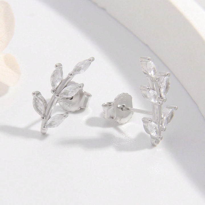 925 Sterling Silver Zircon Leaf Shape Earrings Trendsi