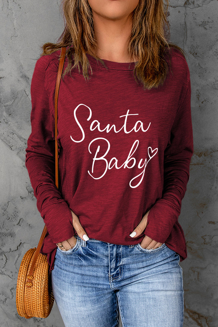 SANTA BABY Graphic Long Sleeve T-Shirt Trendsi