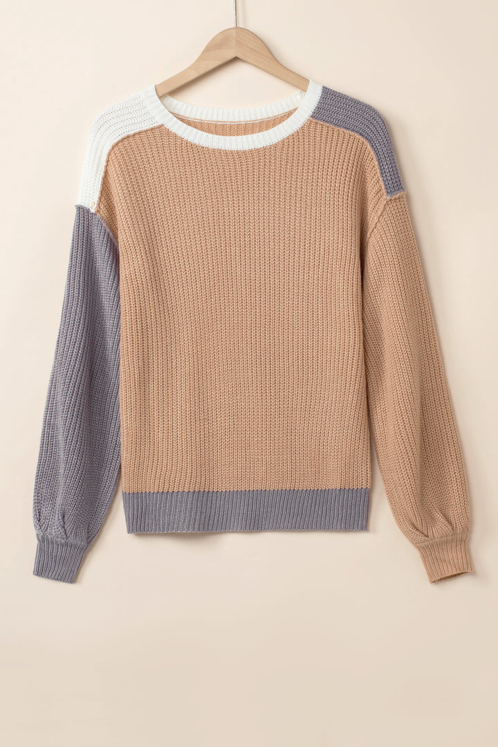 Color Block Round Neck Drop Shoulder Sweater Trendsi