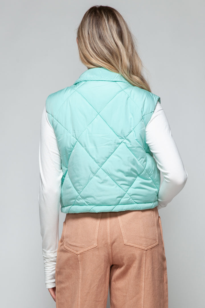 Snobbish Snap Down Quilted Crop Vest Trendsi