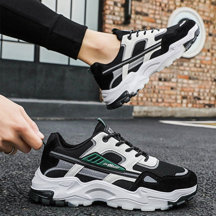 Black White Lace-up Sneakers Men Outdoor Breathable Csual Mesh Shoes Lightweight Running Sports Shoes Q2